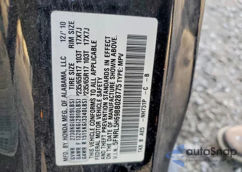 2011 Honda Odyssey Exl from USA, damaged, VIN 5FNRL5H69BB028775
